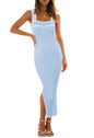 MEROKEETY Women's 2025 Summer Spring Bodycon Midi Dress Vacation Sleeveless Ribbed Knit Striped Party Sweater Dresses