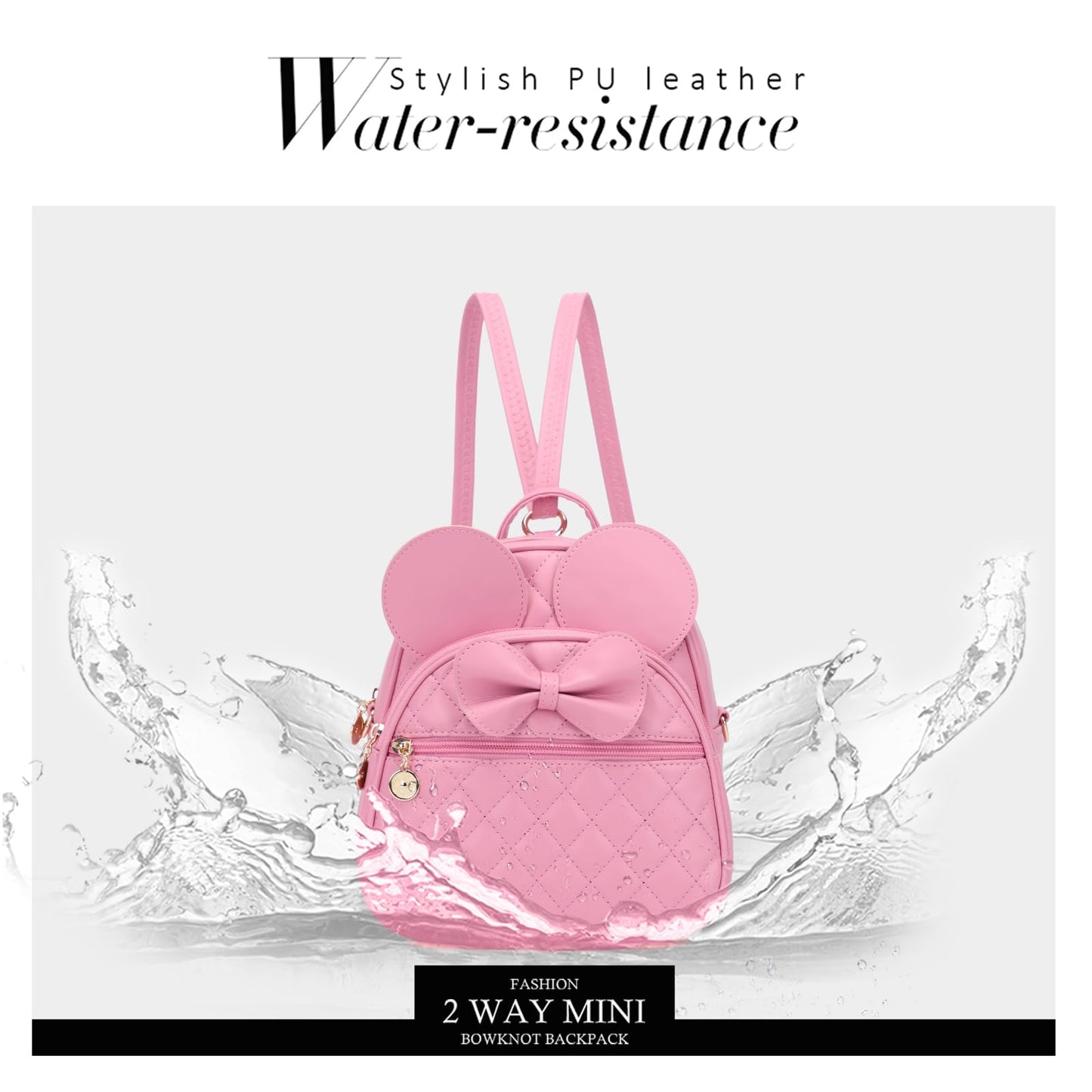 KL928 Girls Bowknot Polka Dot Cute Mini Backpack Small Daypacks Convertible Shoulder Bag Purse for Women
