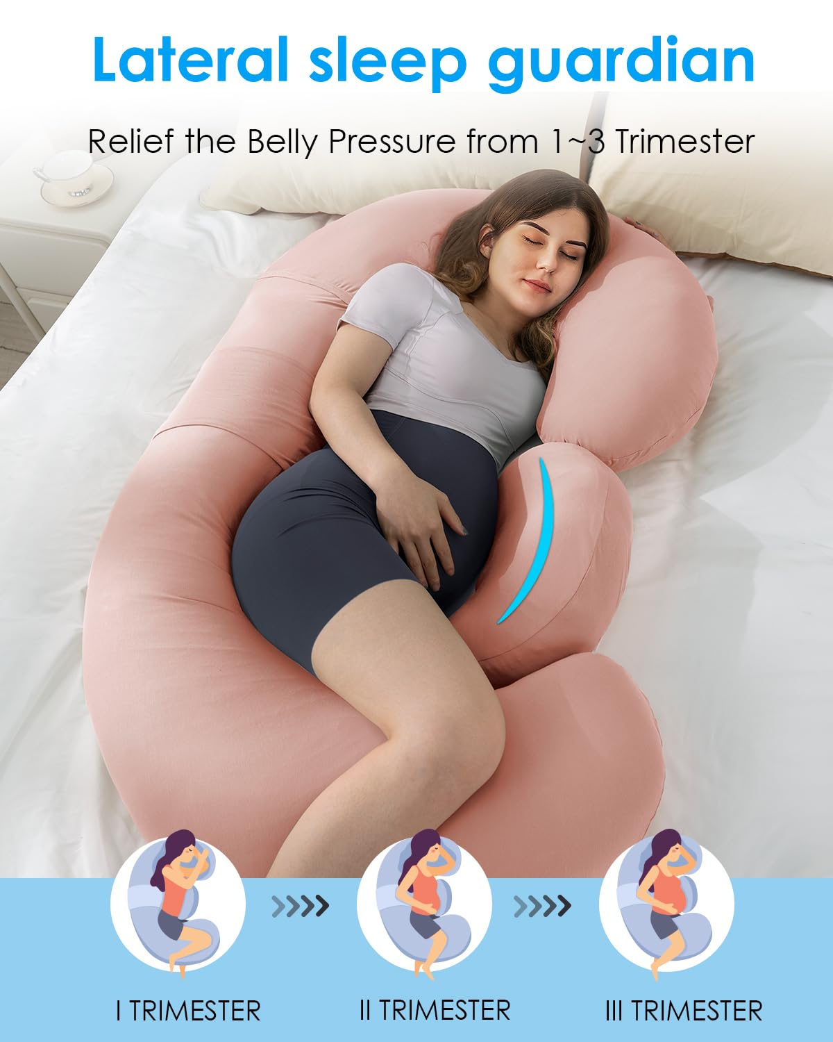 QUEEN ROSE Cooling Pregnancy Pillows,E Shaped Full Body Pillow for Sleeping, with Pregnancy Wedge Pillow for Belly Support, 60 Inch Maternity Pillow for Side Sleeper, Cooling Rayon Cover, Purple