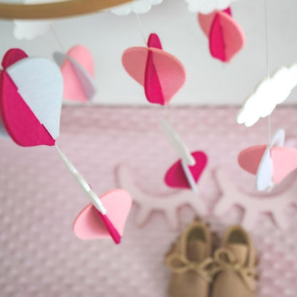 Handmade Baby Crib Mobile | White & Pale Grey | Hot Air Balloons & Clouds | Eco-Friendly Felt & Organic Beech Wood | Gender Neutral Nursery Decor | Simple & Modern Design