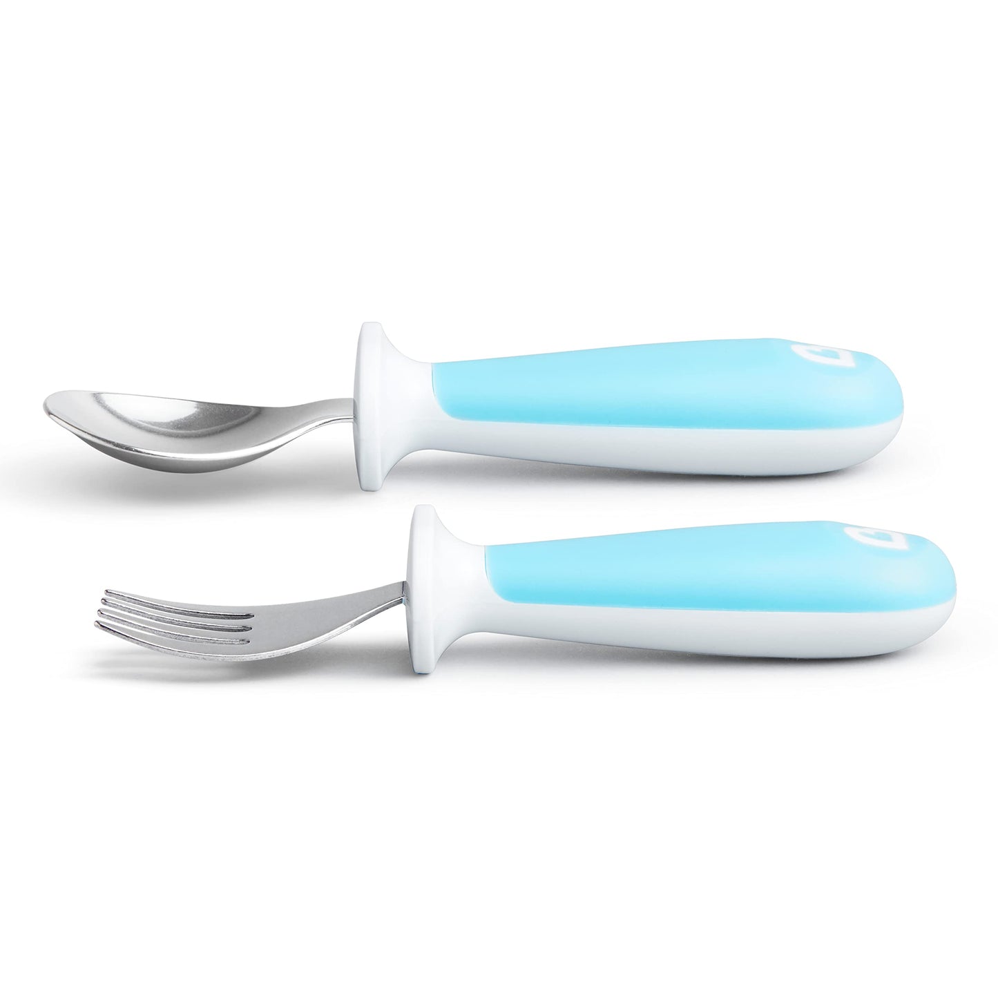 Munchkin® Raise™ Toddler Fork and Spoon Utensil Set, Rest Keeps Tip Off Table, BPA Free, 4 Pack, Blue/Green