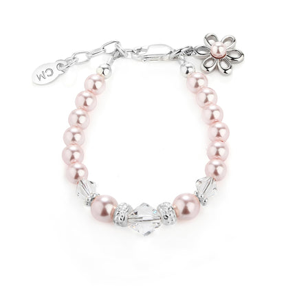 Cherished Moments Baby or Children's Sterling Silver Flower Girl Bracelet with High-End Simulated Pearls with Daisy Charm for Infants, Toddlers, Kids, or Little Girls