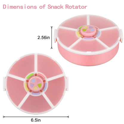 Kids Snack Rotator Container Reusable Snack Box with 5 Compartment Dispenser and Lid, Color Matching Opening Lid, BPA and PVC Free, for Toddlers, Babies, Home, School, Travel (1 Pack- Pink)
