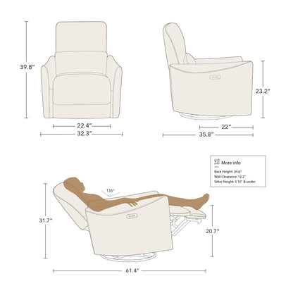 CHITA Power Recliner Chair Swivel Glider, FSC Certified Upholstered Living Room Nursery Reclining Sofa Chair with Lumbar Support, Linen
