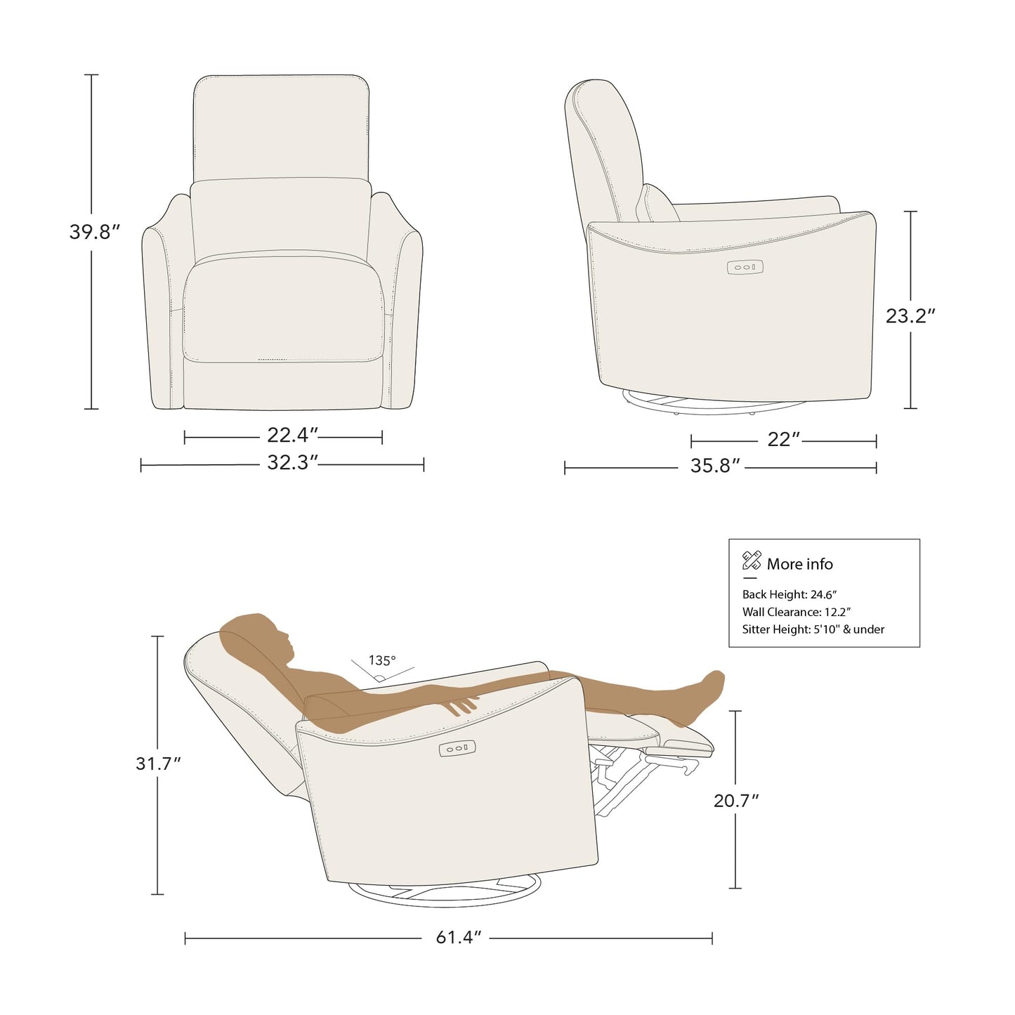CHITA Power Recliner Chair Swivel Glider, FSC Certified Upholstered Living Room Nursery Reclining Sofa Chair with Lumbar Support, Linen
