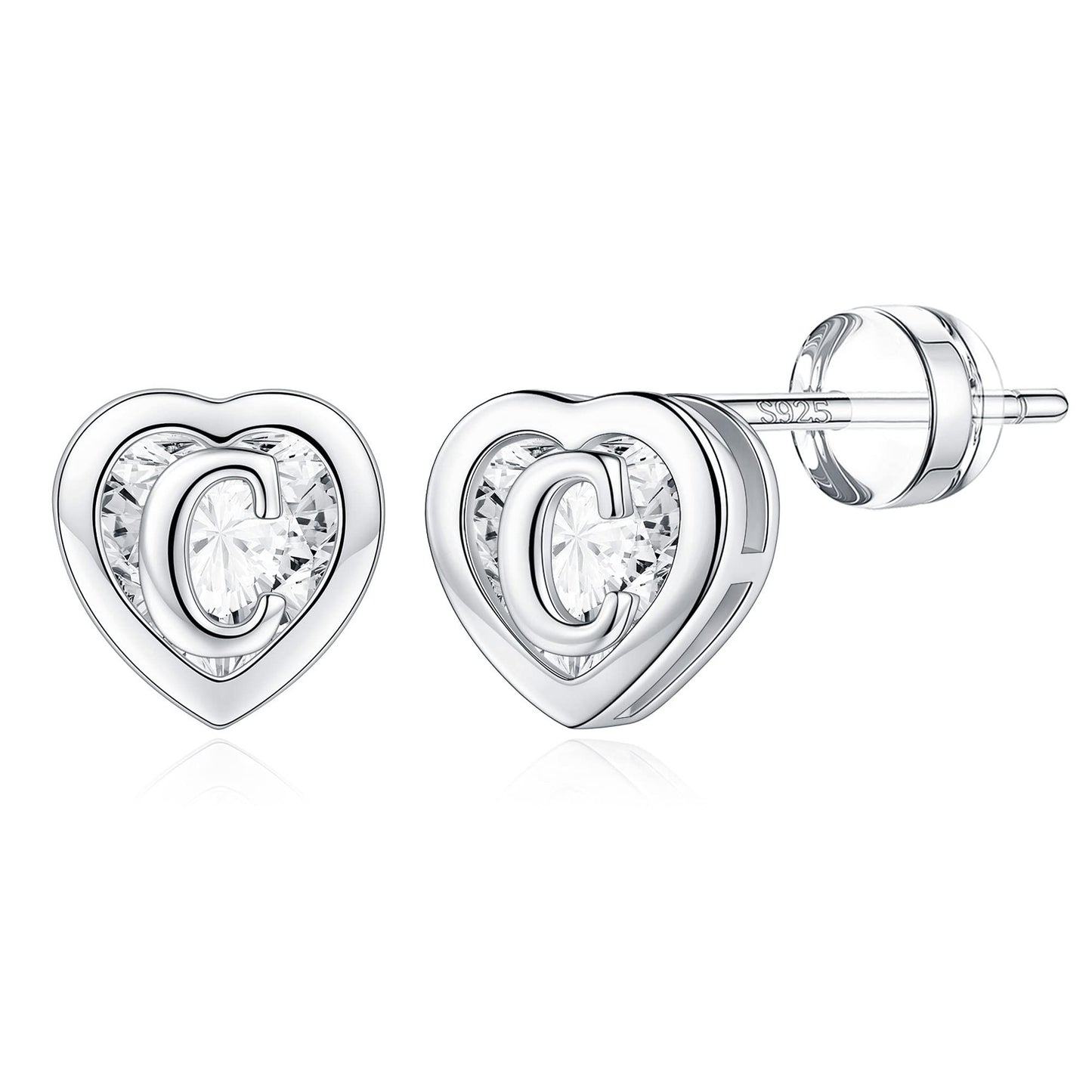 IEFWELL Heart Stud Earrings for Girls Women, S925 Sterling Silver Studs Hypoallergenic Earrings CZ Heart Earrings Initial Earrings for Teen Girls Kids Jewelry for Girls Gifts