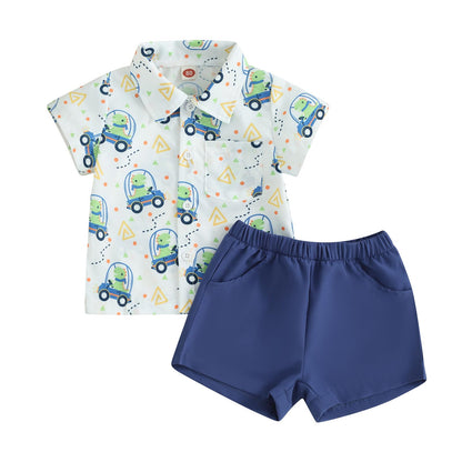 Karwuiio Toddler Baby Boy Summer Outfit Short Sleeve T-Shirt Tops Elastic Waist Shorts Set Baby Boys Clothes