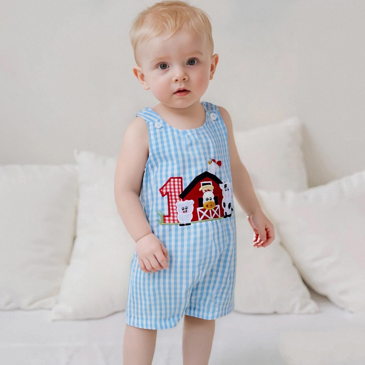 Baby Boy Summer Clothes Sleeveless Embroidery Dinosaur Striped Retro Romper Jumpsuit Smocked Shortall