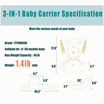 Baby Carrier, Ergonomic 6-in-1 Baby Carrier with Hip Seat for Newborn Infant Toddler, Adjustable Detachable Baby Holder Carrier for Dad Mom