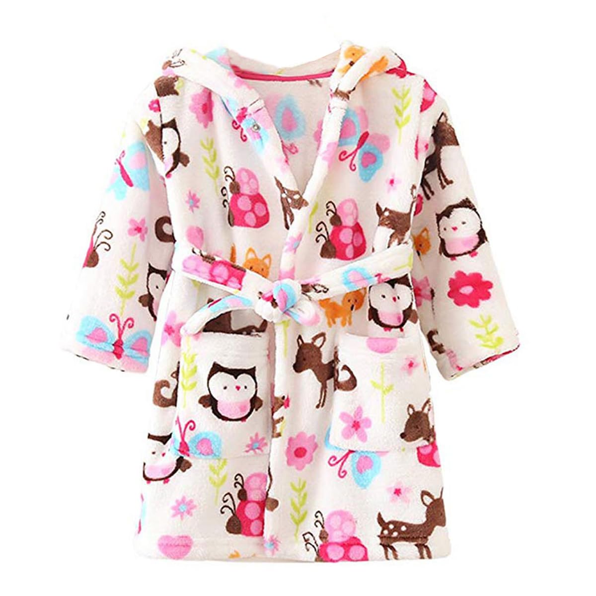 Unisex Baby Hooded Bathrobe Kids Flannel Pajamas Dressing Gown for Boys Girls
