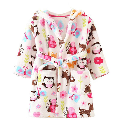 Unisex Baby Hooded Bathrobe Kids Flannel Pajamas Dressing Gown for Boys Girls