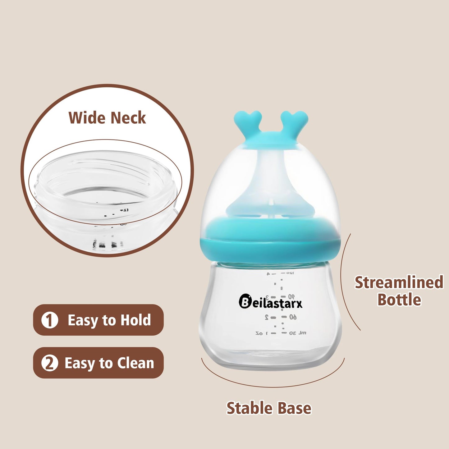 Glass Baby Bottles with Natural Response Nipple Size SS - Anti Colic Baby Bottles Wide Neck Slow Flow Baby Bottle (Red, 4oz (Pack of 4))