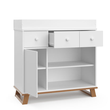 Storkcraft Modern Nursery Changing Table Dresser (White with White) – GREENGUARD Gold Certified, Dresser for Nursery, Changing Table With Drawers