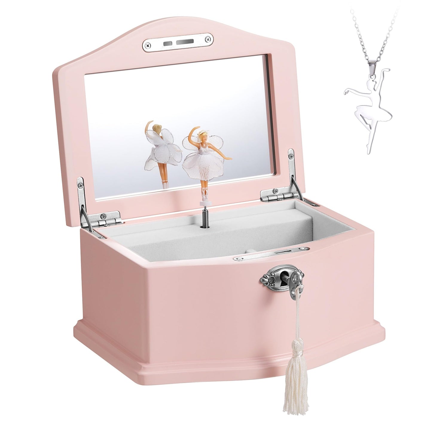 Medium Pink Ballerina Musical Jewelry Box with Mirror and Lock for Girls,Pink Kid's Jewelry Storage Music Chest,Gifts for Christmas,New Year and All Hoidays