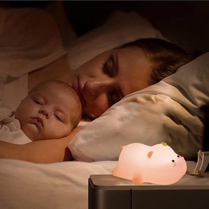 Night Light for Kids, Cute Pink Silicone Hippo Night Light, Rechargeable, Touch Sensor Bedside Table Lamp, Squishy Animal Led Lamp for Bedroom Living Room Gift Decor, Red, AAB-00212