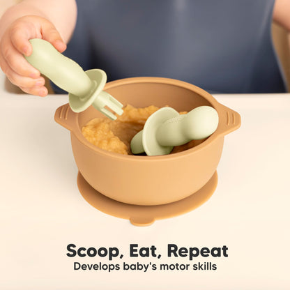 KeaBabies 4-Pack Silicone Baby Spoons and Forks Set - Baby Led Weaning Utensils 6-12 Months, Self Feeding Toddler Spoon & Fork for Training, Teething, Easy to Hold, BPA-Free Silicone (Roseate)