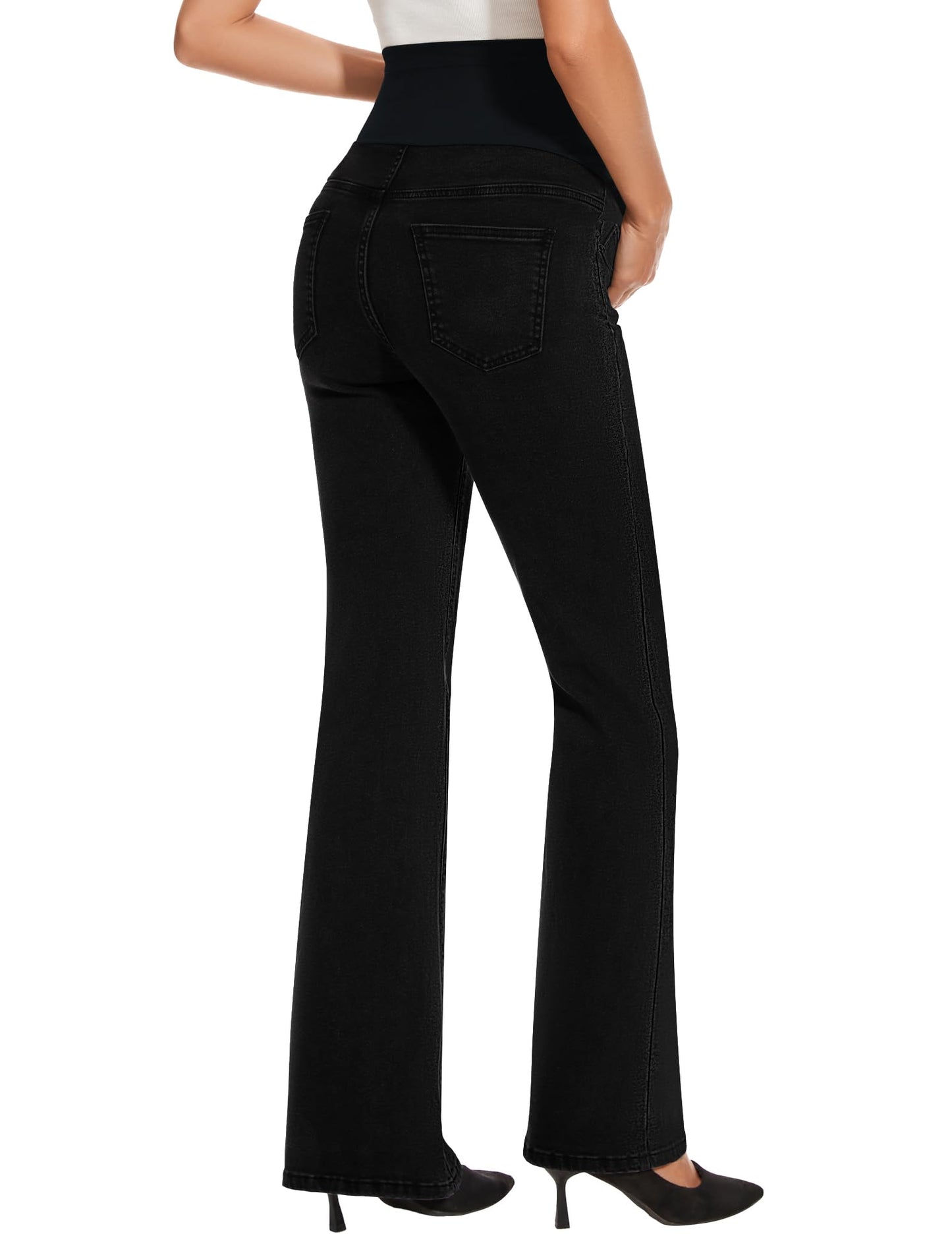 GLAMIX Women's Stretch Maternity Bootcut Jeans with Pockets Over The Belly Bell Bottoms Flare Denim Pants Pregnancy Clothes