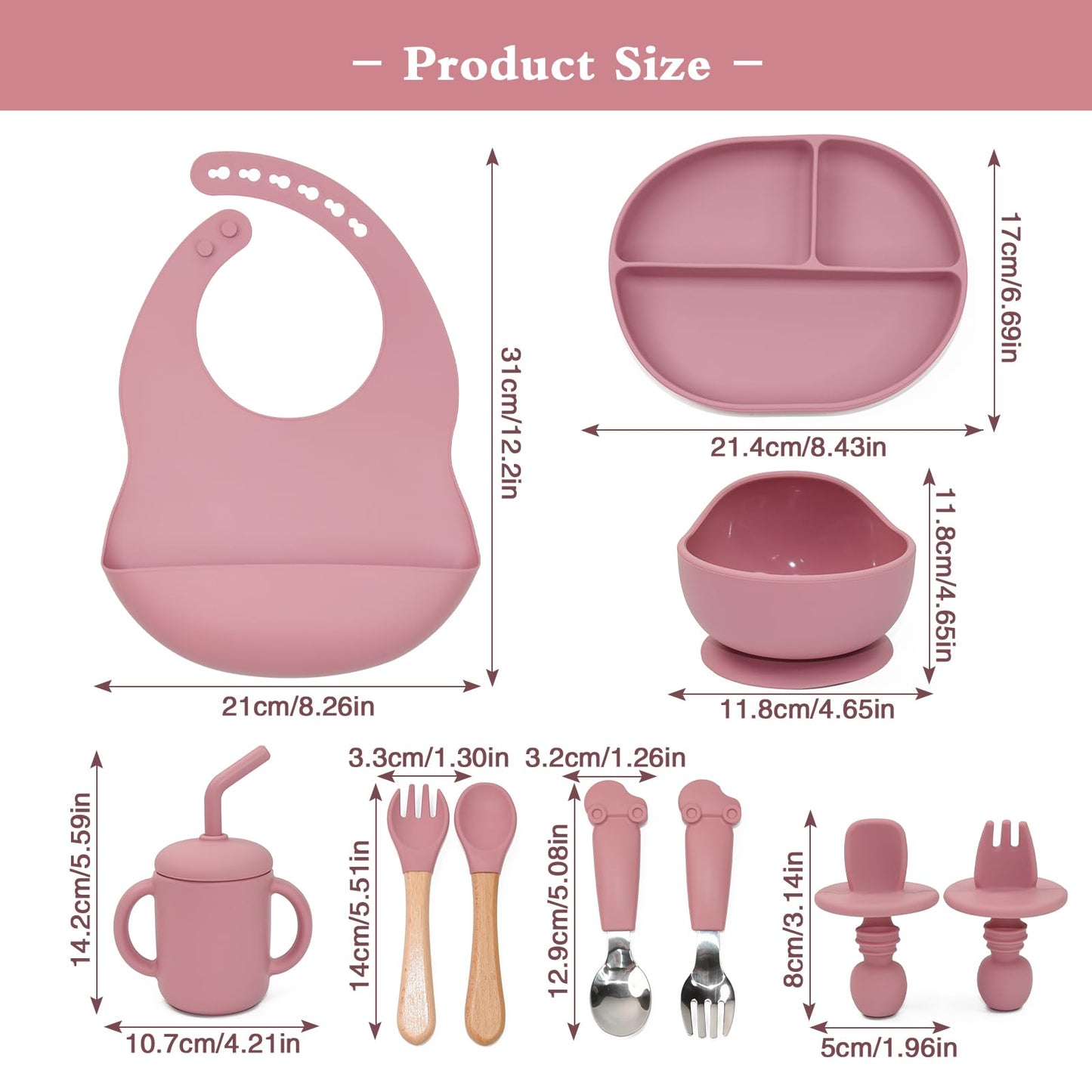 Silicone Baby Feeding Set, 10PCS Baby Led Weaning Supplies with Suction Bowl and Divided Plate, Bib Baby Cup Spoons Forks -Baby Feeding Essentials for 6+ Months