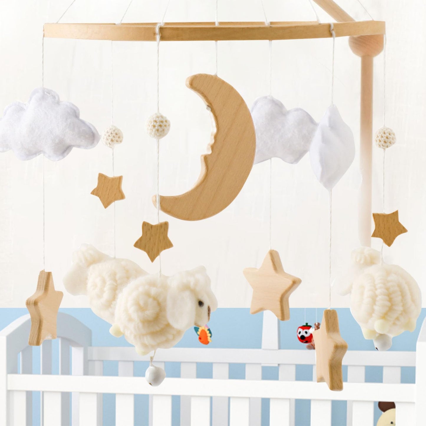2025 Bohemia Theme Baby Mobile - Mobile for Crib, Crib Mobile for Boys and Girls, Nursery Decor Mobile, Clouds Moon Sheep Pendant Nursery Decor (Beige)
