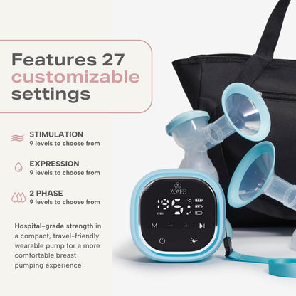 Zomee Z2 Double Electric Breast Pump – with Expression, Massage, and 2-Phase Modes - Hospital Grade Rechargeable, Portable, Hands Free Wearable Breast Pump