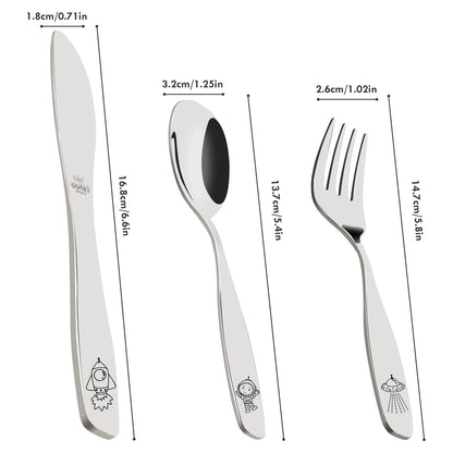Lehoo Castle Kids Silverware Stainless Steel 6 Piece - Toddler Spoons and Forks Knife Set, Metal Kids Cutlery Set, Toddler Utensils Self Feeding (Dinosaur World)