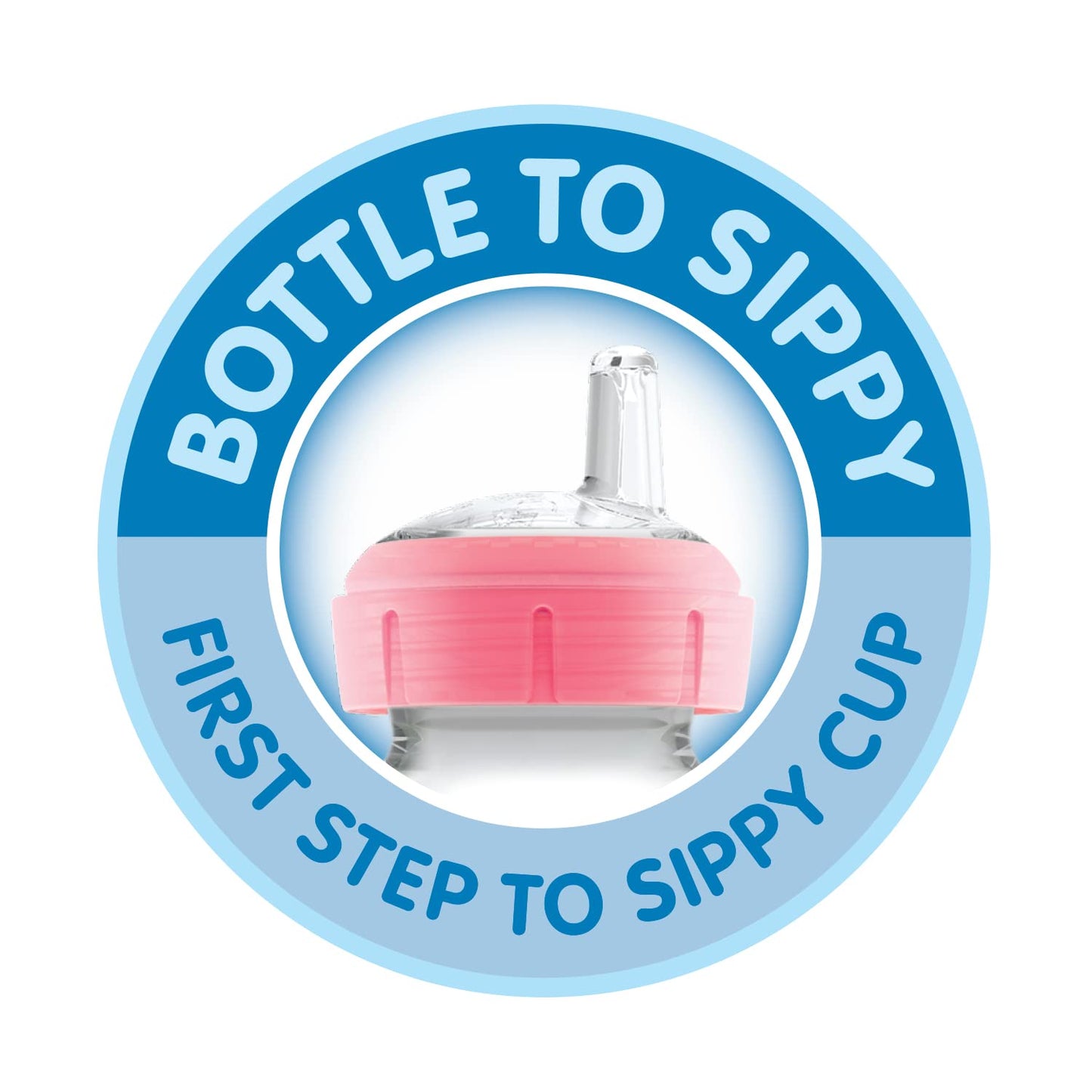 Dr. Brown’s Anti-Colic Options+ Wide-Neck Sippy Bottle Starter Kit, 9oz/270mL, with Level 3 Medium-Fast Flow Nipple and Soft 100% Silicone Sippy Spout, Pink, BPA Free, 6m+