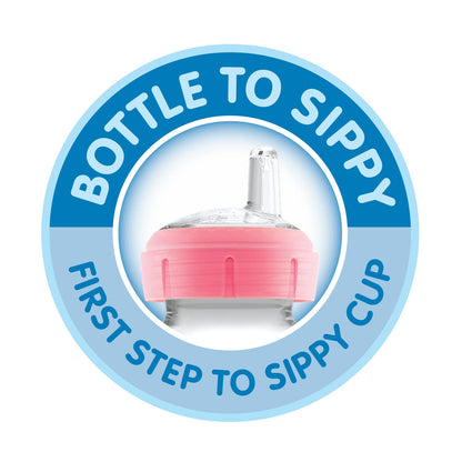 Dr. Brown’s Anti-Colic Options+ Wide-Neck Sippy Bottle Starter Kit, 9oz/270mL, with Level 3 Medium-Fast Flow Nipple and Soft 100% Silicone Sippy Spout, Pink, BPA Free, 6m+