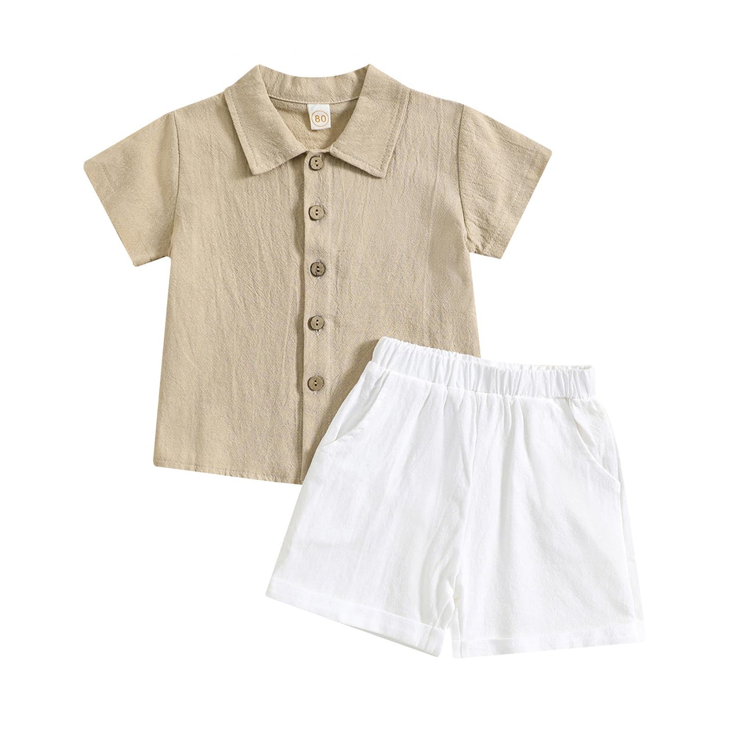 Toddler Baby Boy Linen Outfit Button Down Shirt Plain Shorts Cute Infant Newborn Photoshoot Clothes Summer 2Pcs Set