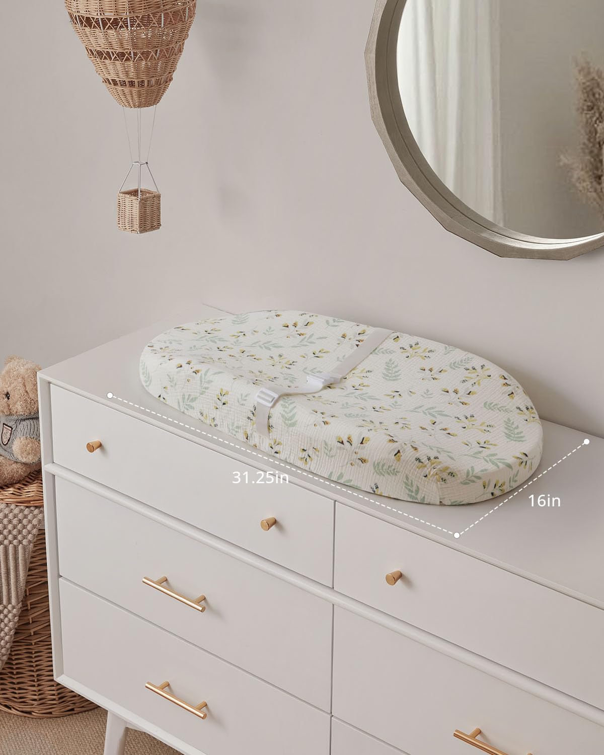Blissful Diary Muslin Baby Changing Pad with Waterproof Lining Foam, Diaper Changing Table Pad with Cover for Dressers (Monstera, Avocado)