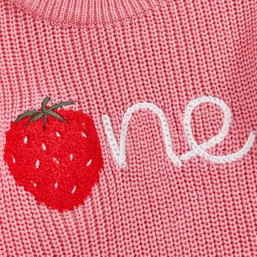 Baby Girl First Birthday Outfit One Year Old Strawberry Embroidery Knit Sweater Romper Warm Fall Winter Clothes