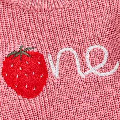 Baby Girl First Birthday Outfit One Year Old Strawberry Embroidery Knit Sweater Romper Warm Fall Winter Clothes