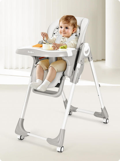 Convertible High Chairs for Babies and Toddlers, Foldable High Chair with Adjustable Backrest, Footrest and Tray, Baby Dinning High Chair with Lockable Wheels, Star Pink
