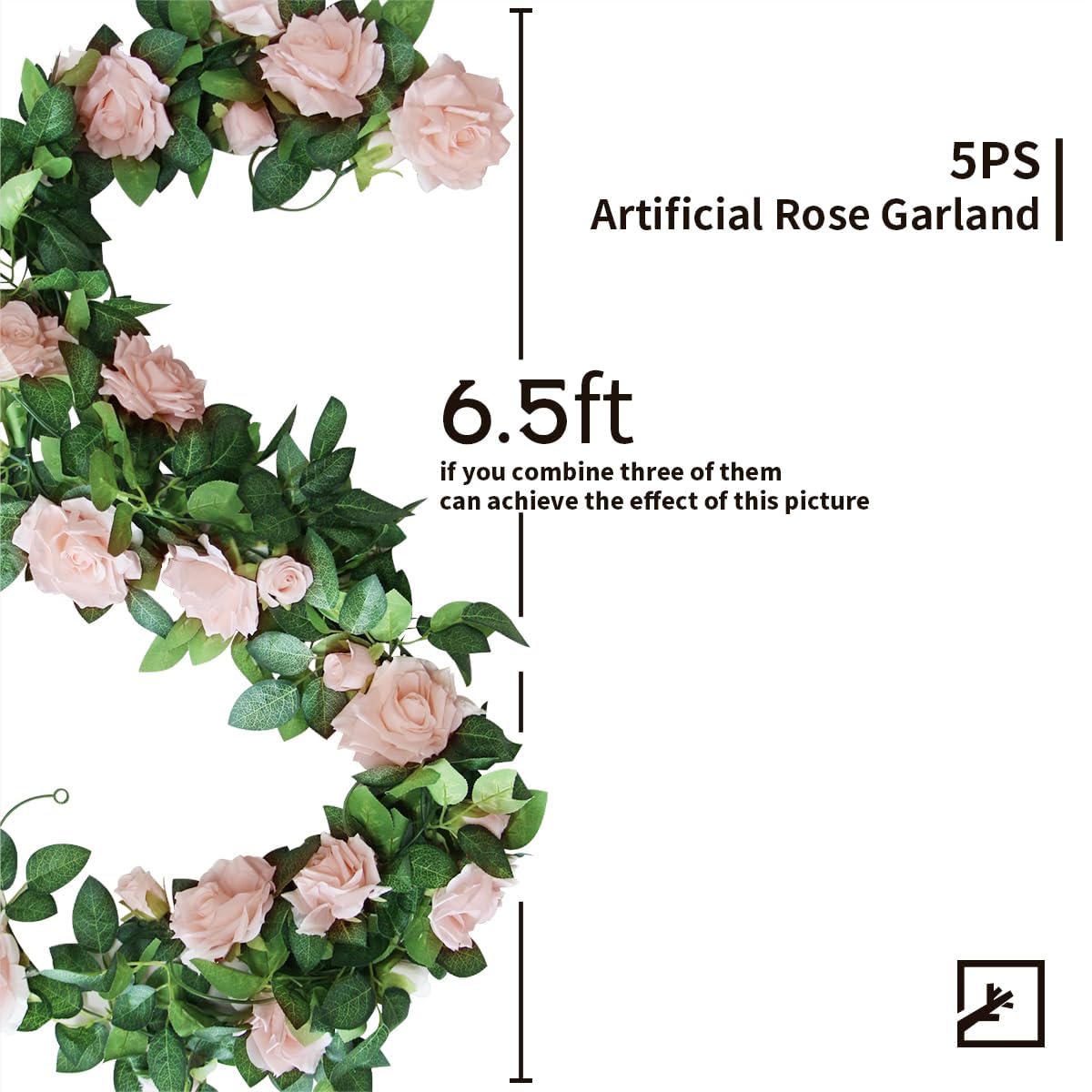 ZIFTY 5Pcs 32.5FT Pink Flower Garland Fake Rose Vines for Tea Party Mother's Day Decorations Faux Artificial Floral Garland Hanging Rose Ivy for Baby Shower Wedding Arch Ceremony Outdoor Wall Decor