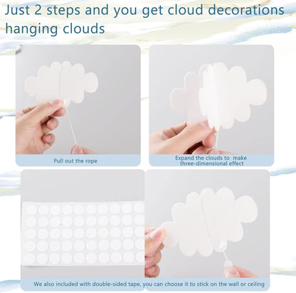 16 Pcs 3D Cloud Decorations Hanging Clouds for Ceiling Artificial Clouds Props Fake Cloud Ornaments Wall Decor Clouds Imitation Decorations Baby Shower Ceiling Party Nursery Children Room Art Wedding