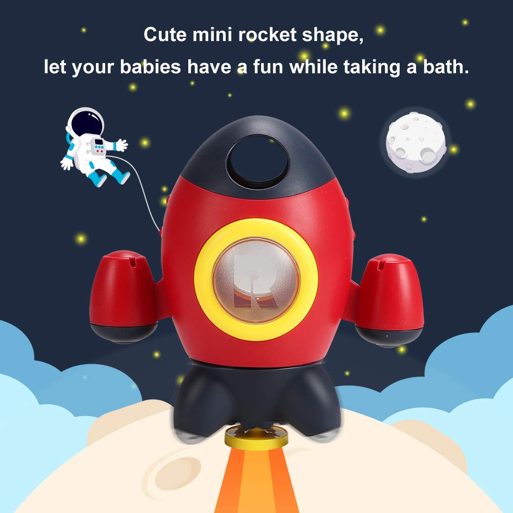 Baby Bath Toys, Space Rocket Shape Bathtub Toys for Toddlers, Spray Water Toys w/ Rotating Fountain, Bathroom Shower Toys for Infants Aged 18 Months 2 3 4 5 Years Old Kids Girls Boys