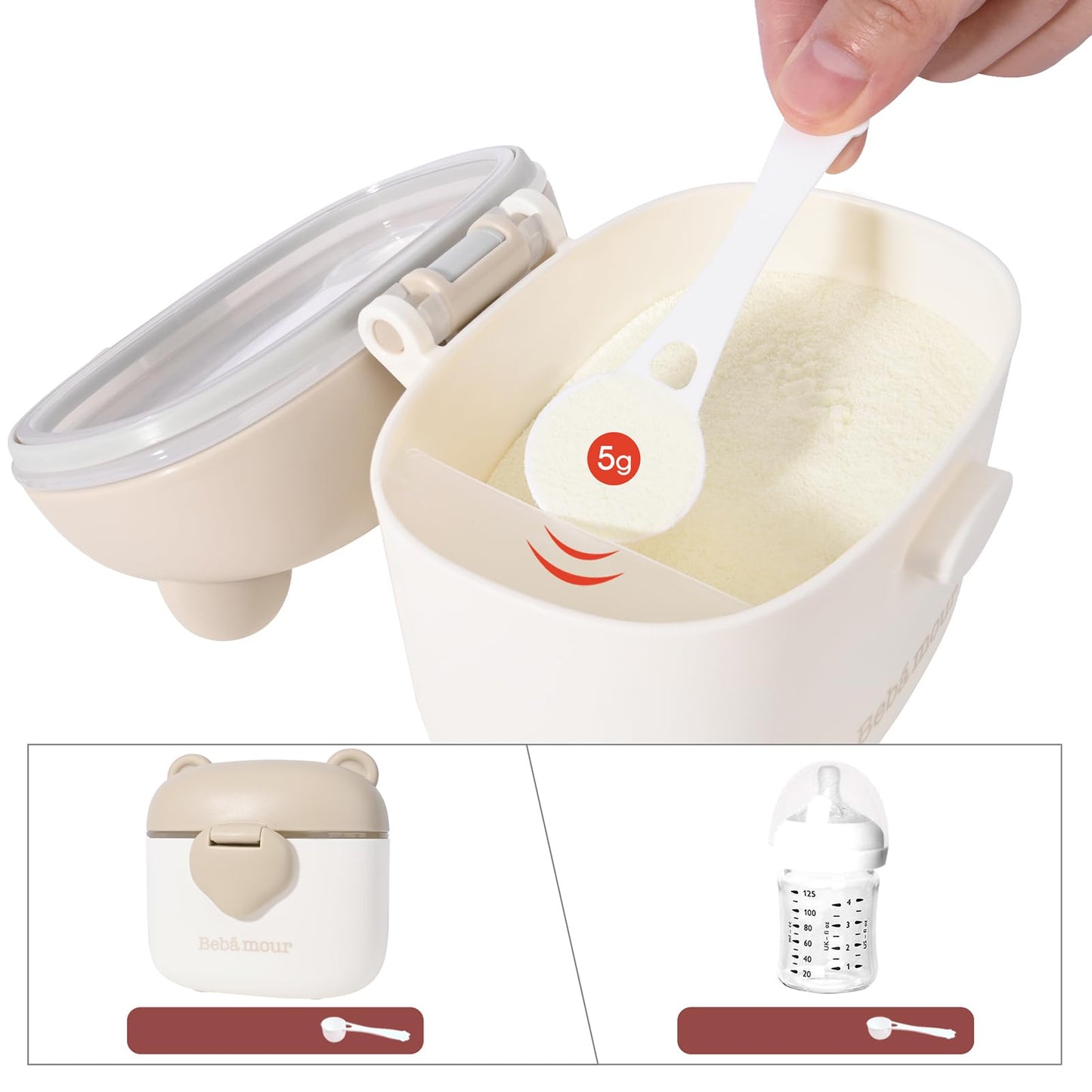 Bebamour Baby Formula Dispenser On The Go, Formula Container to Go, Formula Holder for Travel, Candy Fruit Snack Storage Container with Scoop and Leveller (Black)