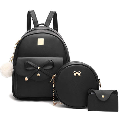 I IHAYNER Girls Bowknot 3-Pieces Fahsion Leather Backpack Backpack Purse for Women Rucksack for Ladies Shoulder Bag
