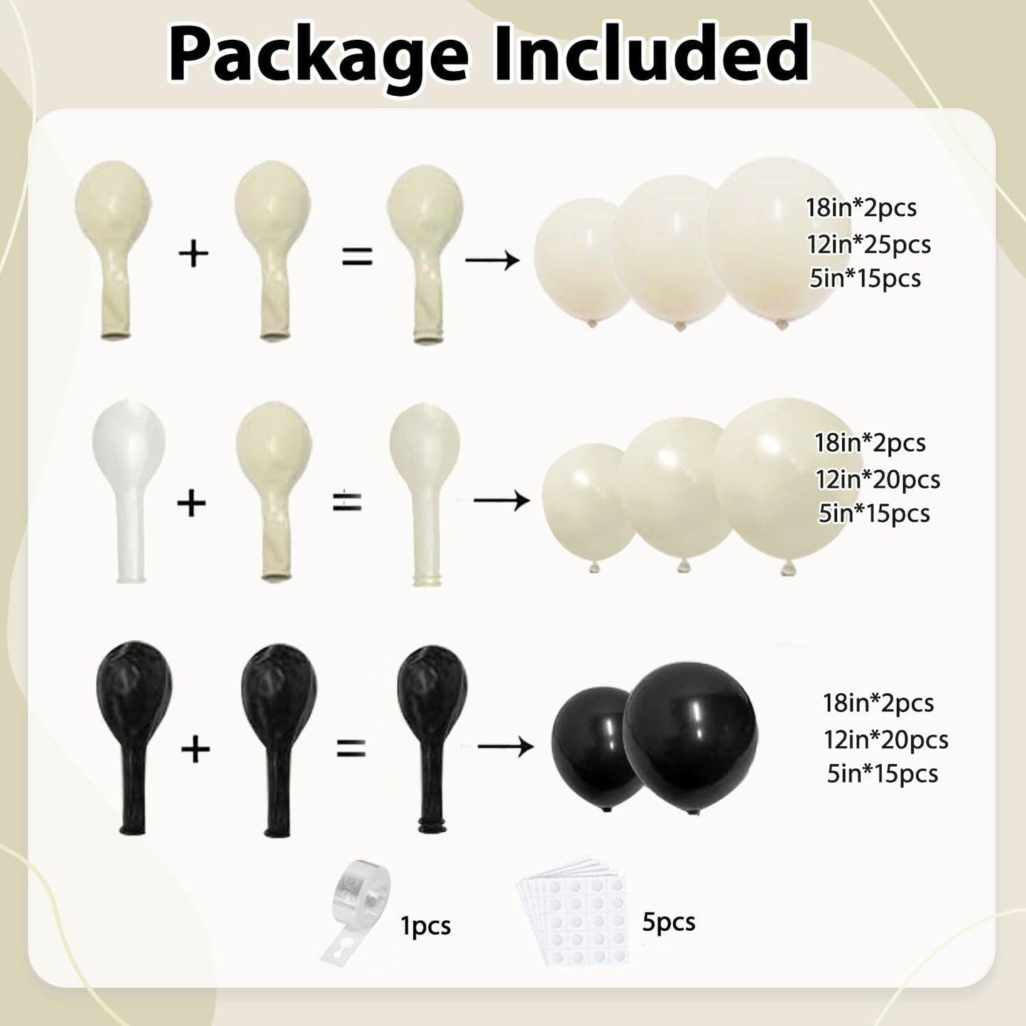 Black And White Balloon Arch Kit, Double Stuffed White And Black Balloons Garland Pearl White Sand Black Latex Balloons Different Size for Wedding Coquette Birthday Party Decorations