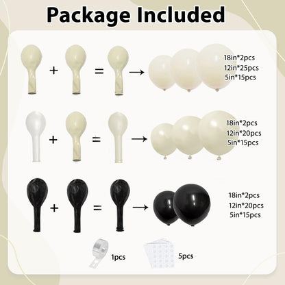 Black And White Balloon Arch Kit, Double Stuffed White And Black Balloons Garland Pearl White Sand Black Latex Balloons Different Size for Wedding Coquette Birthday Party Decorations