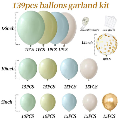 Dusty Green Blue Balloon Garland Arch Kit, Sage Green And Blue Balloon Arch Kit With Sand White Green Gold Balloons for Baby Shower Neutral Birthday Jungle Safari Wedding Birthday Party Decorations