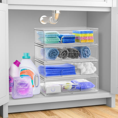 Sorbus Acrylic Storage Containers - 2 Pack, Stackable Storage Bins Set for Bathroom Organization - Clear Acrylic Drawer Organizers - Makeup Case Pull-Out Drawers (7.6’’ and 4.4’’ Tall)