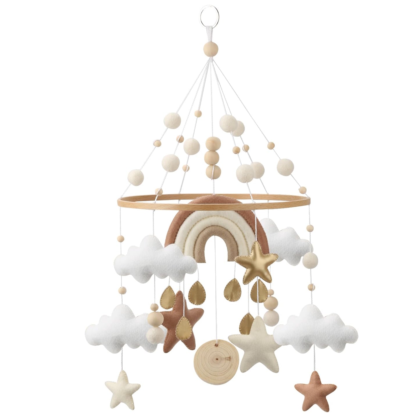 Rainbow Mobile for Crib - A Gender Neutral Boho Mobile for Crib with Gold Stars and Clouds