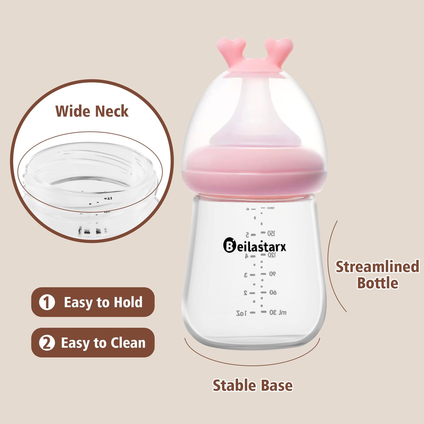Glass Baby Bottles with Natural Response Nipple Size SS - Anti Colic Baby Bottles Wide Neck Slow Flow Baby Bottle (Red, 4oz (Pack of 4))