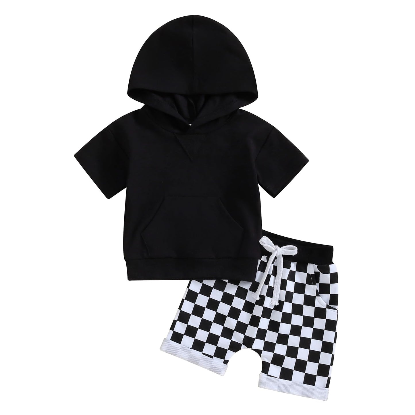 Toddler Baby Boy Summer Outfit Short Sleeve Hooded Stripes Top Casual Shorts Set Infant Newborn Clothes 6 12 18 24 Month
