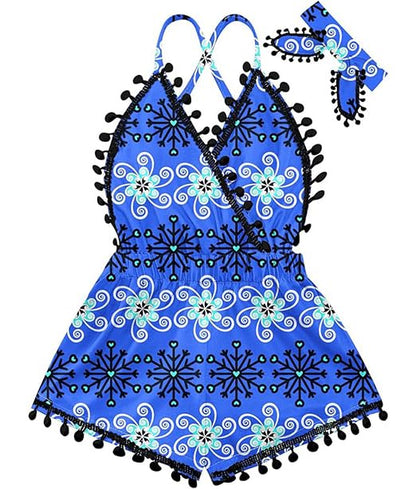 6M-3T Baby Girl Backless Bodysuit Outfit Set Romper Jumpsuit with Headband