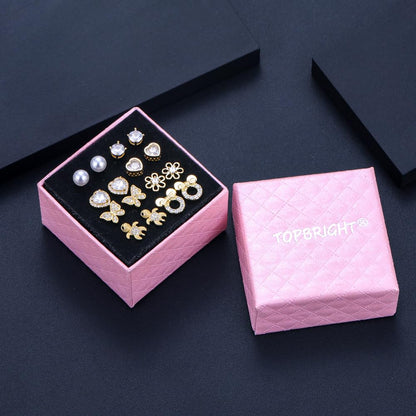 TOPBRIGHT 8 Pairs Hypoallergenic Earrings 925 Sterling Silver Stud Earrings White Heart CZ Tiny Butterfly For Kids, Toddlers, Little Girls, Teens, Women