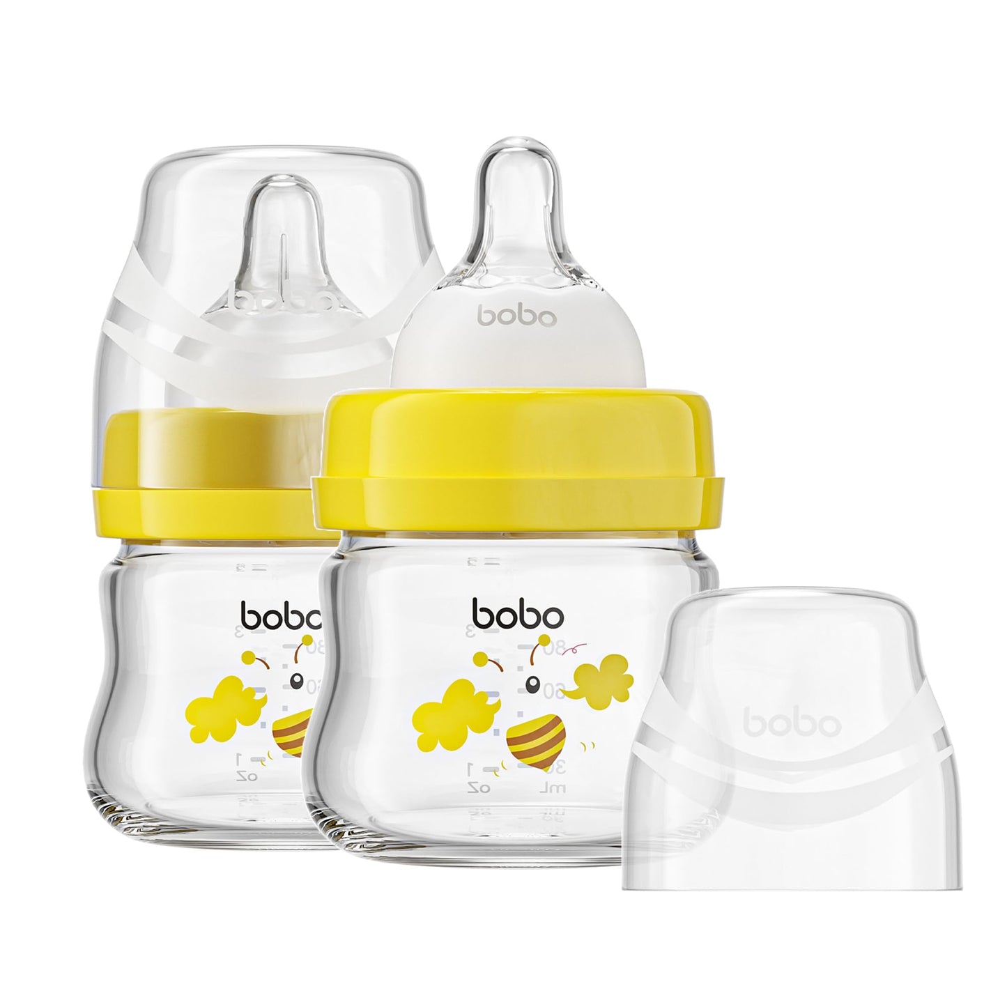 YOHKOH Glass Baby Bottles with Slow Flow Nipple, Newborn Anti-Colic Baby Bottles for 0+ Months, Wide Neck Feeding Bottle, Clear (Red, 2.7oz (Pack of 2))