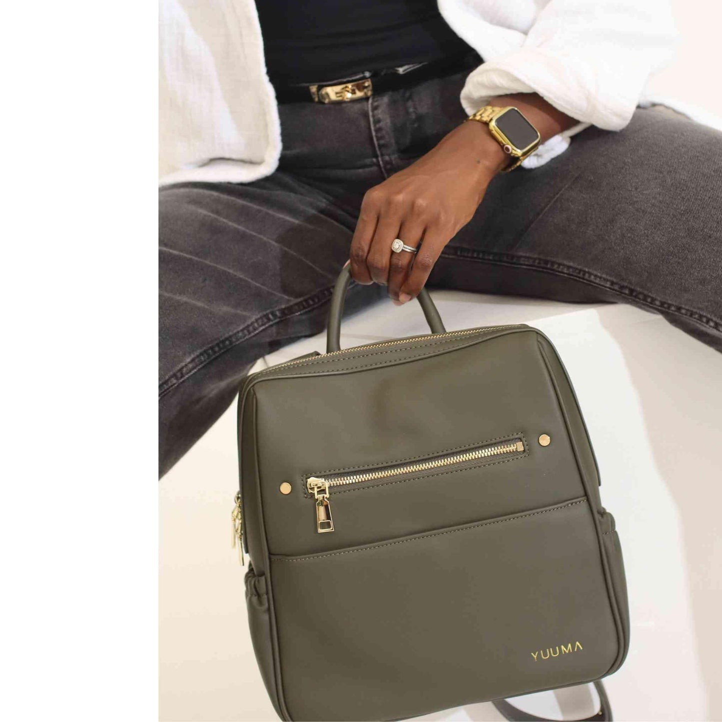 Mini Diaper Bag Backpack-Minimalist bag With Premium Vegan Leather Material With 7 Interior and 5 External Pockets (Onyx)