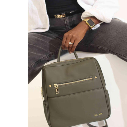 Mini Diaper Bag Backpack-Minimalist bag With Premium Vegan Leather Material With 7 Interior and 5 External Pockets (Onyx)