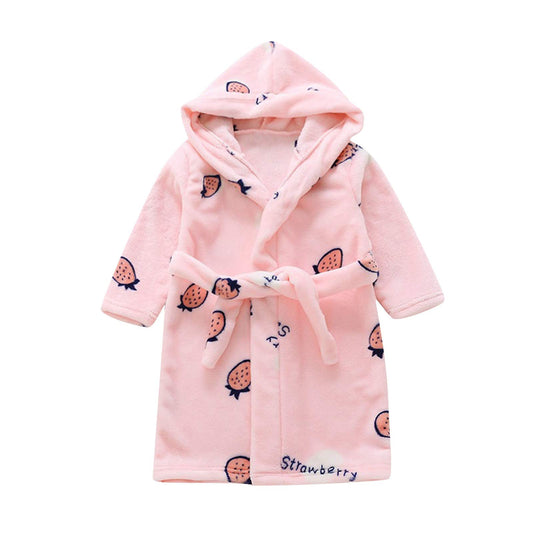 Chamarras de invierno para niños y niñas con estampado de fresa, franela de baño